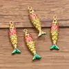 Varias Joyas de Acero Inoxidable 304 Doradas con Galvanoplastia al Vacío, con Goteo de Aceite Estéreo por Ambos Lados, Encanto Marino, Colgante de Pez Pequeño