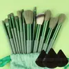 Conjunto de Pincéis de Maquiagem Transfronteiriço com 13 Peças, Cor Café Marrom-Esverdeado, Cerdas Macias, Não Solta Fios, Conjunto de Pincéis para Sombra e Pó Solto