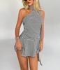 Vestido Casual de Verão 2025 Estilo Novo Europeu e Americano Amazon Sexy e Doce com Gola Halter Justo nas Costas Poá