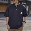 Camisa Polo Retro Lavada de Manga Corta para Hombre Peso Pesado Americano Verano Marca de Moda Silueta Holgada Camiseta Japonesa de Algodón Puro para Hombre de Moda