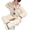Estilo Princesa Outono e Inverno Pijama Doce de Fleece Coral Calças de Manga Longa Flanela Estilo Conjunto Quente