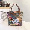 Bolsa de Palha Tecida Cachorro Dachshund Listrado Retrô Bolsa de Mão Pingente de Corda de Nylon Bolsa Tote Bolsa de Mão Bolsa de Praia Feminina