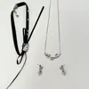 Tenedor de Gato Estrella con Esmalte Blanco Goteante Dulce y Lindo Collar con Lazo de Diamante Rosa Pendientes de Nicho para Mujer Cadena de Clavícula Tendencia