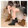 Primer Encuentro Temporada 5cm de Altura Interior Aumentando Botines Cuadrados Tallados Estilo Retro Botas de Moda Otoñales Botas Versátiles Adelgazantes