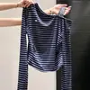 Camiseta de Manga Larga Asimétrica a Rayas para Mujer, Nuevo Estilo Primavera y Otoño 2026, Top Básico Juvenil de Moda Ajustado Irregular