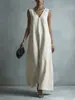 2026 Primavera y Verano Transfronterizo Europeo y Americano Nuevo Estilo Vestido Casual Elegante sin Mangas de Lino Sintético con Cuello en V para Mujer