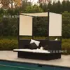 Sofá Cama Exterior al Aire Libre Patio Exterior Romántico Artístico Cama de Ratán con Cortina de Gasa Silla Cama Creativa para Balcón