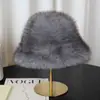 Sombrero de Pescador Estilo Nuevo con Piel Sintética de Zorro para Mujer, Versión Coreana Otoño e Invierno, Adelgazante, Cálido, Circunferencia de Cabeza Grande, Sombrero de Pescador de Pelo Largo de Color Sólido