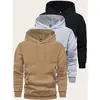 Conjunto de sudadera con capucha y pantalón de chándal de 3 piezas para hombre, adecuado para las temporadas de primavera y otoño, incluyendo sudaderas tipo pullover de color liso.
