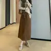 Falda de pana acampanada, tiro alto, adelgazante, con abertura trasera, color caramelo, estilo coreano para mujer, nueva colección Otoño/Invierno 2026