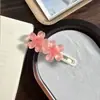 Pinza para el pelo de color caramelo con flor de cerezo, transparente, con purpurina fina, flor, accesorio para la cabeza lindo para niños, accesorios para el pelo de niña pequeña, pinza lateral para estudiantes
