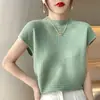 Suéter Fino de Manga Curta Gola Alta Meia Tricô Primavera Verão Feminino Novo Versátil para o Trabalho Respirável Top Xadrez Slim Fit