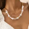 Colar de Pérolas Artificiais de Formato Especial com Temperamento Simples Corrente em Camadas Estilo Frio Joia Transfronteiriça Europeia e Americana Neve Macia
