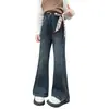 Calça jeans feminina primavera/outono 2026 novo estilo roupas infantis grandes primavera moda coreana calça boca de sino estilosa cross-border