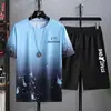 Traje de Shorts con Camiseta de Manga Corta de Marca de Moda para Hombre, Camiseta Holgada de Talla Grande de Seda Helada, Traje para Hombre con Tops Atractivos