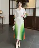 Vestido Longo Feminino Plissado Europeu e Americano Africano Transfronteiriço Plus Size com Cor Degradê, Design Moderno Plissado ao Sol, Mangas Sino Elegantes