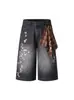 Pantalones Capri de Mezclilla Lavada con Estampado Divertido Estilo Callejero Americano para Hombres y Mujeres, Pantalones de Longitud Media a Cuadros Desmontables de Verano Tendencia