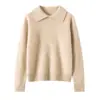 Nuevo Modelo de Suéter 2025 Suéter 100% Cachemira Pura para Mujer con Cuello Polo, Engrosado, Corte Holgado, Manga Larga, Jersey, Tejido de Punto de Color Sólido