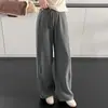 Calças casuais femininas de outono e inverno, espessadas com forro de fleece, estilo 2026, estilo preguiçoso, calças de perna larga soltas, calças de perna reta relaxadas de cintura alta