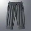 Pantalones Cortos de Seda Helada para Hombre para Papá, Shorts Casuales de Secado Rápido Verano 2026, Largo 7/8, Corte Holgado, Estilo Delgado para Personas de Mediana Edad y Mayores