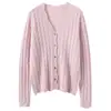 Cardigan de Cashmere com Trança Outono Inverno Feminino Gola V Suéter Casaco Retrô Estilo Solto Preguiçoso Camada Base de Tricô
