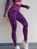 Ropa de yoga tie-dye europea y americana para otoño e invierno, pantalones deportivos ajustados para levantar glúteos, traje de yoga transpirable de manga larga para exteriores, para mujer