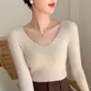 Top de punto básico de cuello en V para mujer, nuevo suéter de punto otoño/invierno, corte ajustado, que favorece la figura y con un look sofisticado