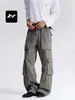 Pantalones de Trabajo Rectos Multibolsillos Americanos Fengmei para Hombres y Mujeres, Pantalones Casuales Sueltos Adelgazantes de Pierna Ancha Lavados con Efecto Vintage