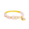 Tienda de Oro Mismo Estilo Pulsera Labubu de Cristal Rosa Natural Oro Arena Accesorios DIY Pulsera de Cuentas de Cristal Doradas Hecha a Mano