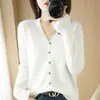 Comércio exterior transfronteiriço, nova coleção primavera/outono: Cardigã de tricô liso, macio e confortável, com decote em V e mangas compridas, peça de outer wear lisa e estilosa para mulheres