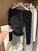 Outono 2026 novo design nicho slim-fit espinha de peixe gola redonda camiseta térmica base feminina manga longa camiseta de fleece