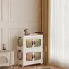 Gabinete de Almacenamiento Estilo Tiktok, Estilo Simple Crema, para Cocina del Hogar, Sala de Estar, Juguetes, Bolsas, Engrosado, Multicapa, Doble Puerta
