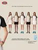 2025 Verano Marca de Moda Europea y Americana Peso Ligero Cintura Plisada Adelgazante Top Combinación de Colores Camiseta Deportiva de Manga Corta para Mujer
