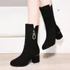 Botas de Moda de Piel Suave con Tacón Grueso de Gamuza Estilo Nuevo Botines Cortos Negras de Media Caña Botas Elegantes de Tacón Alto Botas Martin Botas de Madre