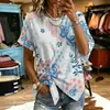 Colección de verano nueva para mujer transfronteriza de Amazon Europa y América 2026: Camiseta estampada de manga corta con corte holgado y dobladillo anudado