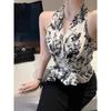 Verano Elegante Cuello Colgante Chaleco Floral para Mujer 2025 Nuevo Deseo Puro Nicho Chic Borde de Loto Cintura Ajustada Top Combinable