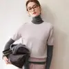 Suéter de Jacquard Suave y Agradable para la Piel de Lujo 25% Seda de Morera 75% Cachemira para Mujer, Top Minimalista de Cuello Redondo, Tejido Holgado, Manga Corta