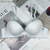 Ventas Directas de Fábrica Lencería Sexy de Encaje Europeo y Americano para Mujer Sujetador Push-Up de Copa Fina con Aro de Acero Manyilan