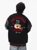 Chaqueta de Béisbol Bordada con Manzana de Marea Nacional Americana para Hombre y Mujer Diseño Retro de Bloques de Color Sentido del Diseño Nicho Holgada Casual Chaqueta Abrigo