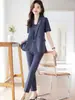 Nueva Chaqueta de Traje de Manga Corta de Verano para Mujer, Atuendo Formal Profesional, Traje de Tres Piezas de Cuello Blanco de Alta Gama para Oficina, Alta Gama