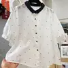 Camisa Manga Curta Poá Lapela Feminina 2026 Super Quente Rejuvenescedora Verão Estilo Fino Super Bonita Estilo Coreano Top Pequeno Tendência