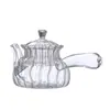 Chaleira de Vidro Borossilicato Alto Chinesa com Listras Alça Lateral Chaleira de Chá Flor de Vidro Bule para Cozinhar no Vapor e Ferver Alça Longa com Filtro Bule