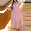 Verano 2026 Nueva Ropa para Mujer Transfronteriza Europea y Americana Vestido Delgado Elegante Color Sólido Abotonado Ceñido a la Cintura Vestido Largo