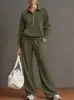 Nueva Ropa Femenina Transfronteriza Europea y Americana Otoño/Invierno 2026: Conjunto de Dos Piezas para Mujer: Sudadera con Cuello Camisero y Media Cremallera y Pantalones Casuales Anchos