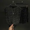 Conjunto de Camisetas Masculinas Verão Estampa de Leopardo Lantejoula Novo Tendência Rasgada Sem Mangas Luxo High-End Casual Tendência Celebridade da Internet