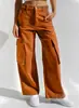 Pantalones de trabajo de pierna ancha de cintura media-alta transfronterizos para mujer, pantalones largos rectos de algodón lavado multibolsillo, pantalones holgados adelgazantes de largo hasta el suelo