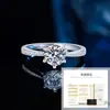 Anel de Prata Esterlina S925 Moissanita Cor D Um Quilate Anel Ajustável Boca Viva Clássico de Seis Garras Micro-Incrustado Anel de Casamento Feminino
