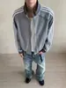 Sudadera con Cremallera y Rayas para Hombre y Mujer, Versátil para Otoño/Invierno, Holgada Casual, Cuello Alto, Tejido Gofrado Chaqueta Superior