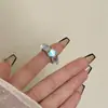 Anel Aberto Empilhável de Olho de Gato Lua Branca de Alta Qualidade Estilo Ins Feminino Versátil Flor de Diamante Roxo Anel de Luxo Leve Anel