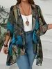 Cardigan de Gasa con Estampado Tropical Nuevo de Verano Europeo y Americano para Mujer, Chaqueta Suelta Estilo Vacacional Protección Solar, Top de Moda